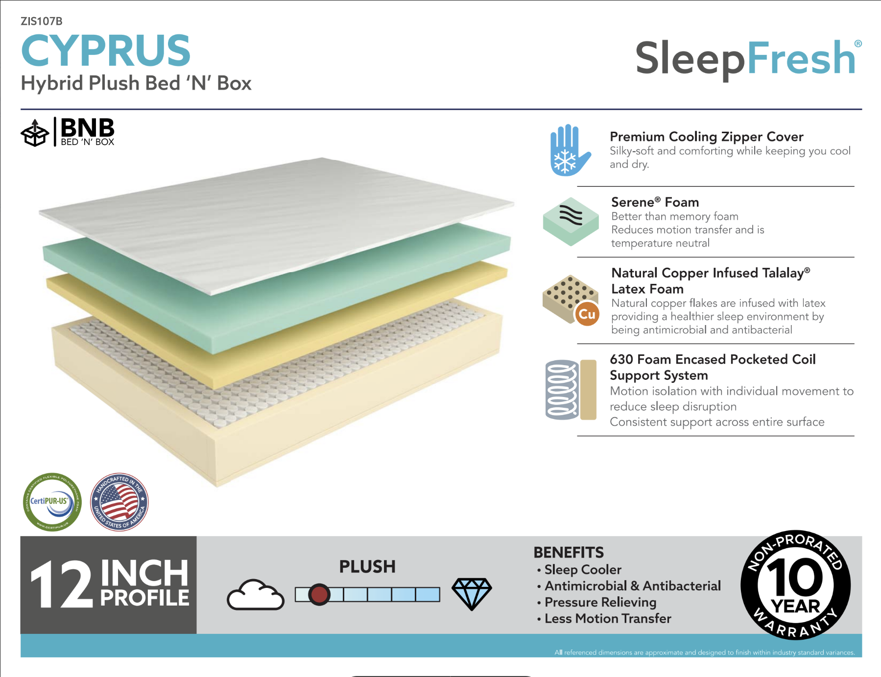 Cyprus: Luxury Hybrid Plush (Copper Latex + Serene® Foam) – 12