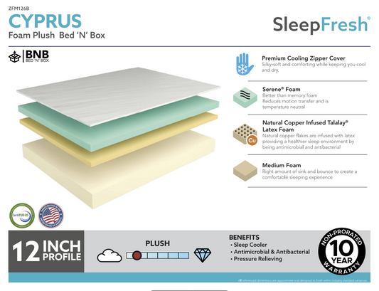 Cyprus: All-Foam Plush (Copper Latex + Serene) - 12"