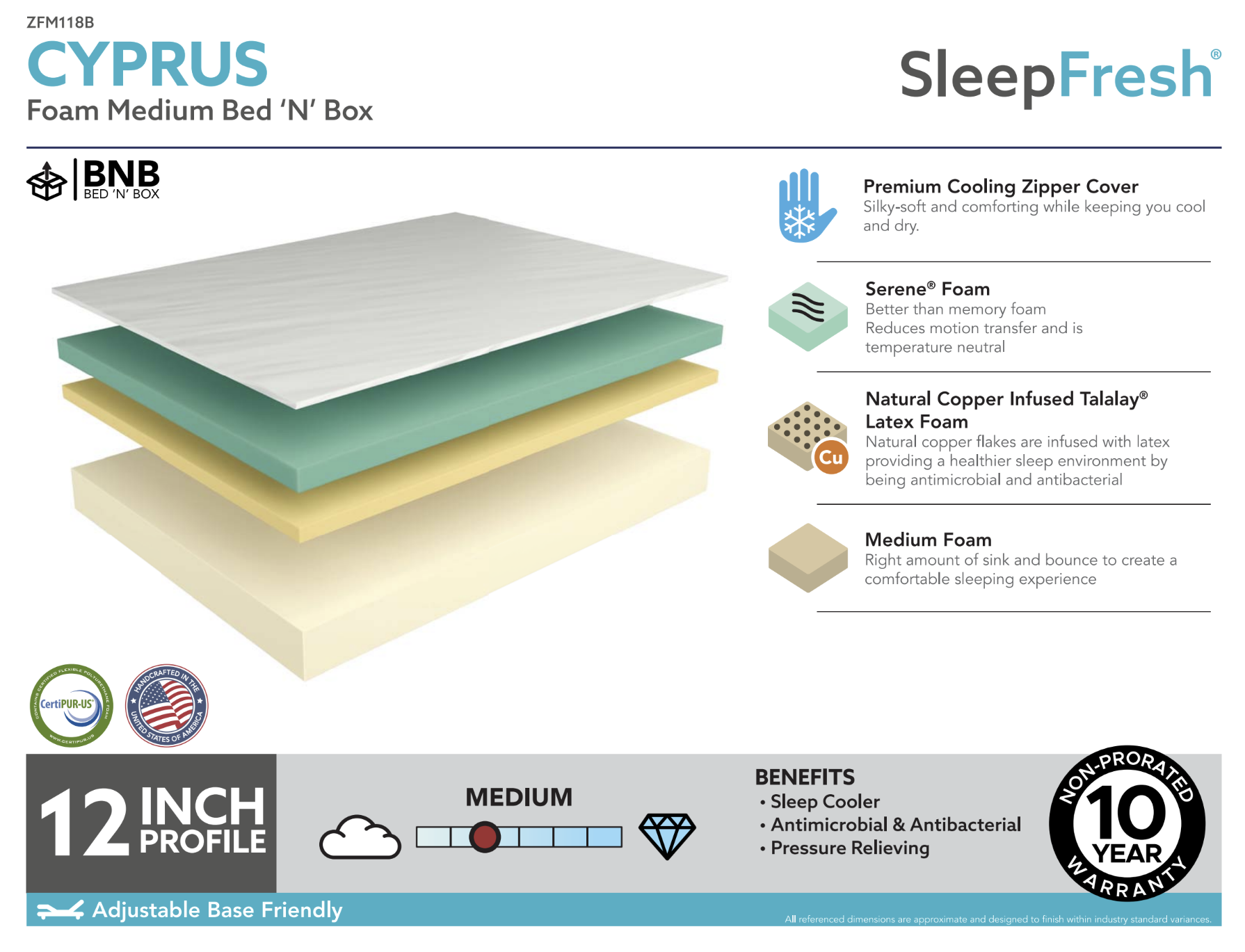 Cyprus: CopperCool™ All-Foam Medium (Gel Memory Foam) - 12